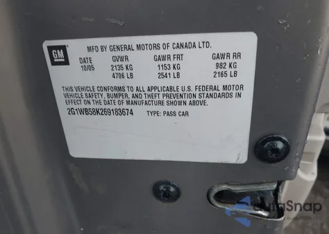 2006 Chevrolet Impala Ls from USA, damaged, VIN 2G1WB58K269183674